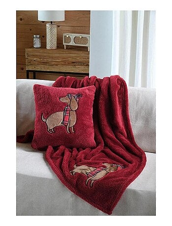 Plaid a poils doux 130 x 150 cm Chien rouge