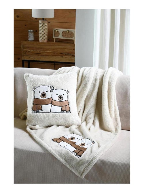 Plaid a poils doux 130 x 150 cm Ourson - Kiabi