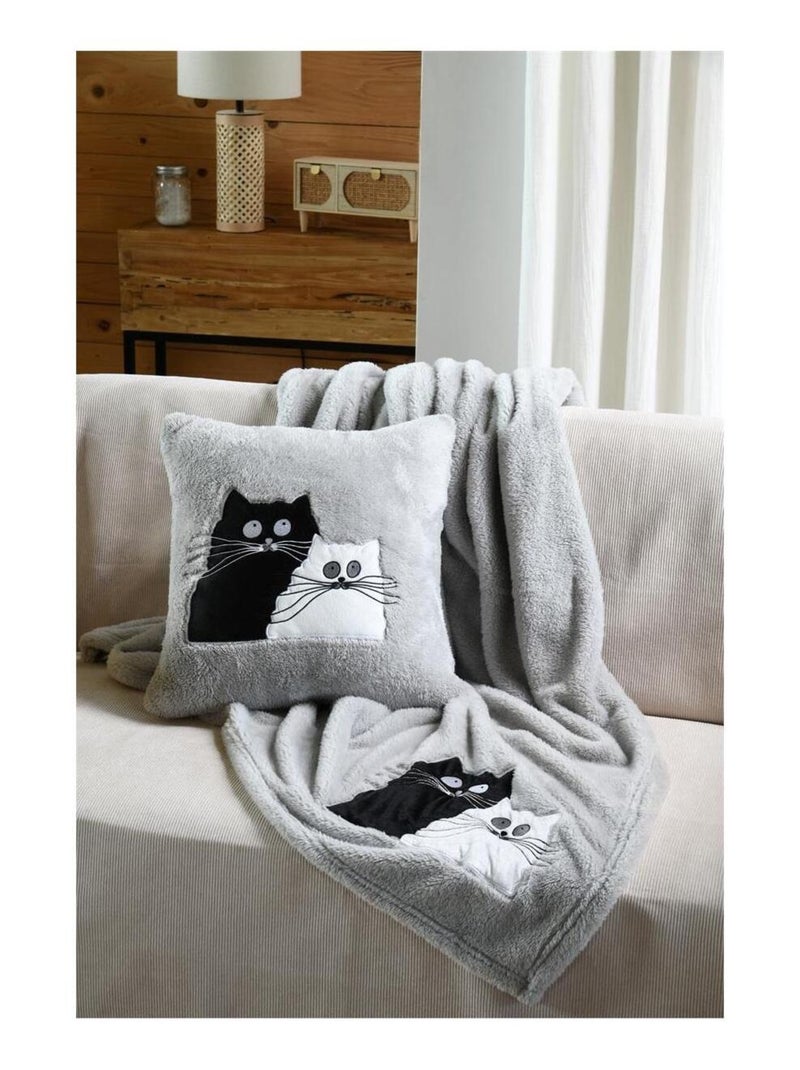 Plaid a poils doux Couple de chat Gris - Kiabi