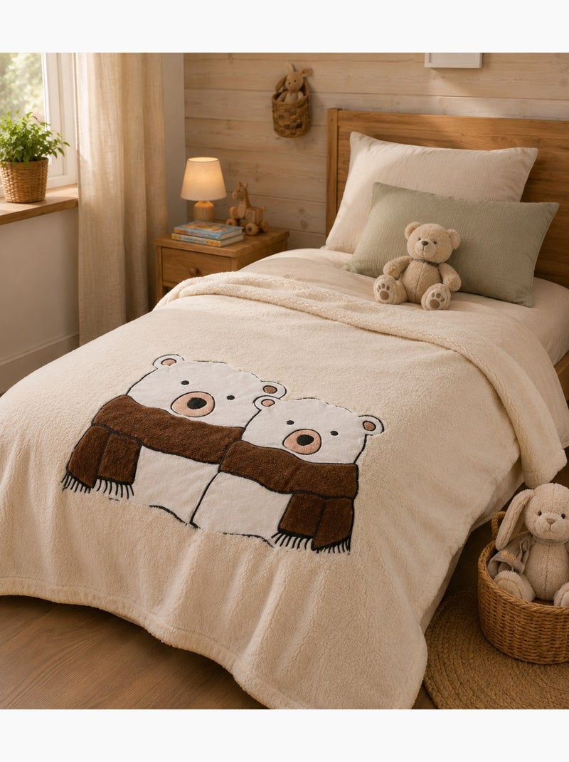Plaid a poils doux couple ours Beige - Kiabi