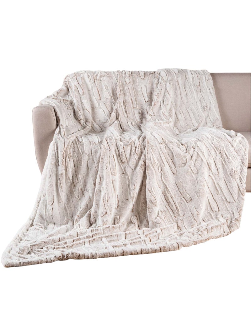Plaid a poils doux et sherpa Lynx Beige - Kiabi