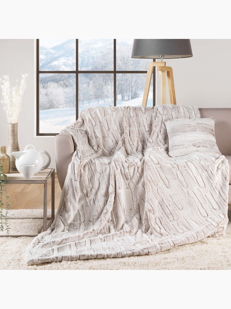 Plaid a poils doux et sherpa Lynx Beige - Kiabi