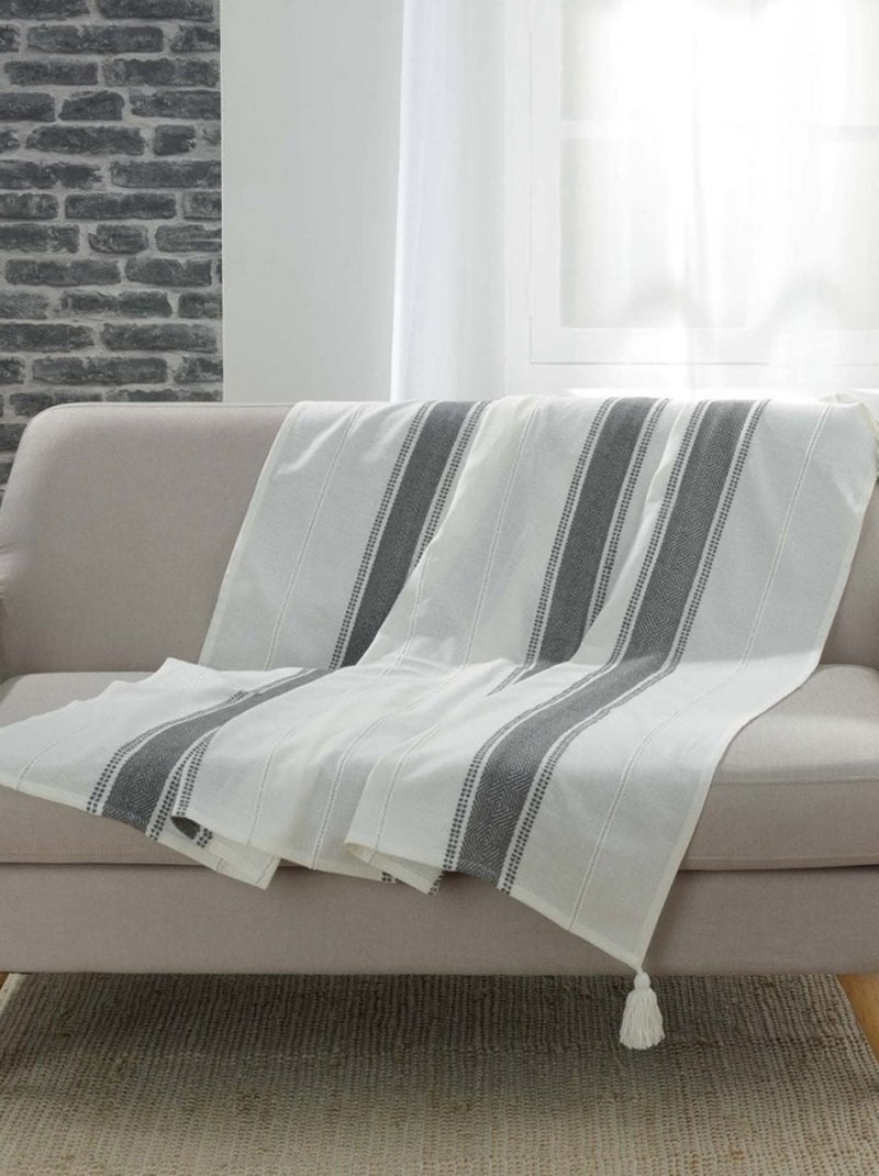 Plaid à pompons 125x150 cm coton Indira anthracite Gris - Kiabi