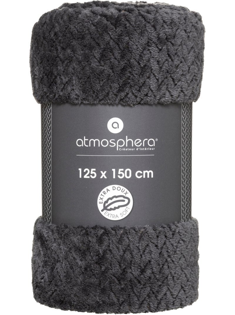 Plaid aspect flanelle tressée TRESSE gris anthracite - Kiabi