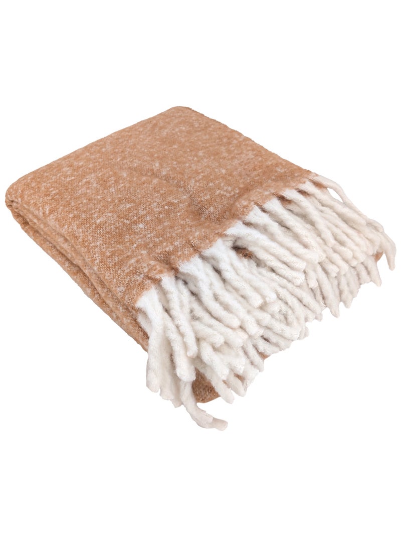 Plaid aspect mohair 100% polyester recyclé HYGGE Marron caramel - Kiabi