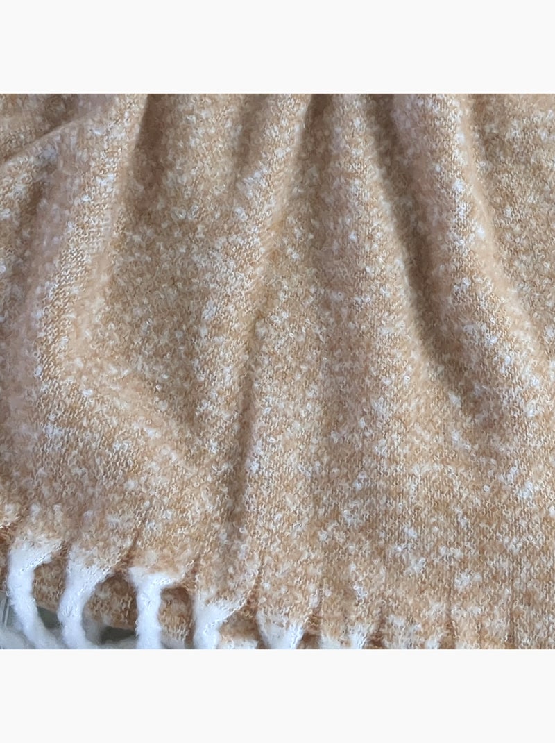 Plaid aspect mohair 100% polyester recyclé HYGGE Marron caramel - Kiabi