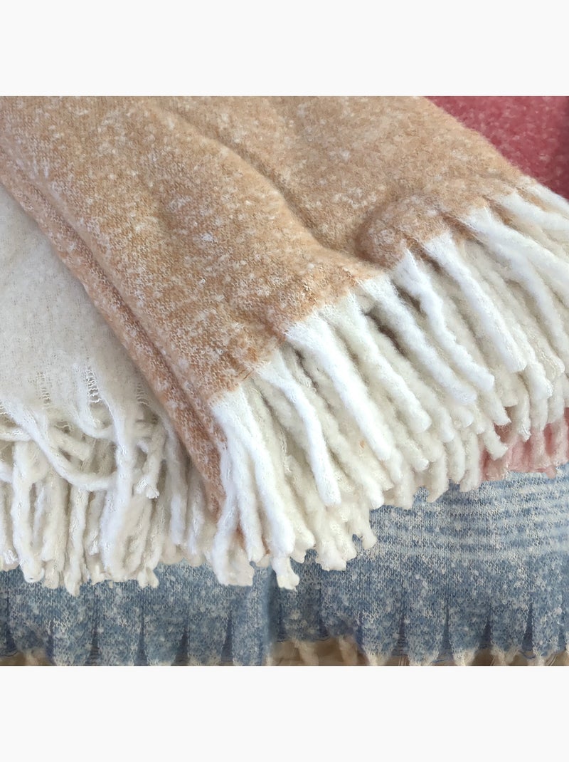 Plaid aspect mohair 100% polyester recyclé HYGGE Marron caramel - Kiabi