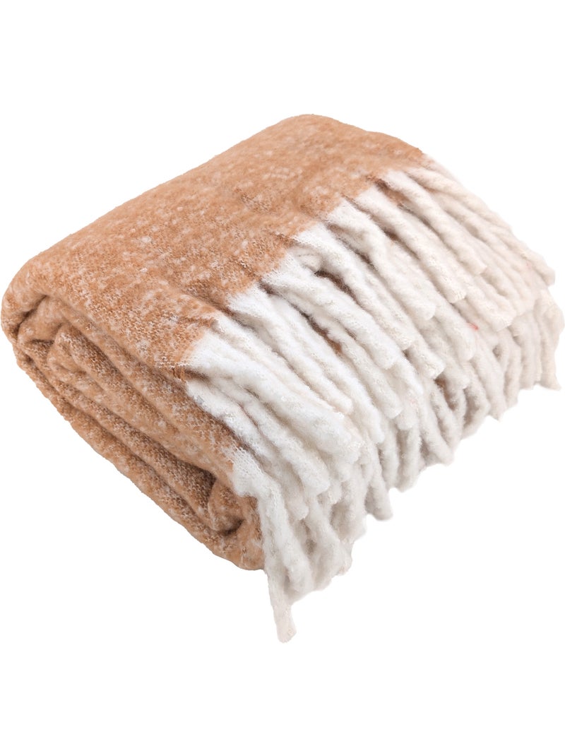 Plaid aspect mohair 100% polyester recyclé HYGGE Marron - Kiabi