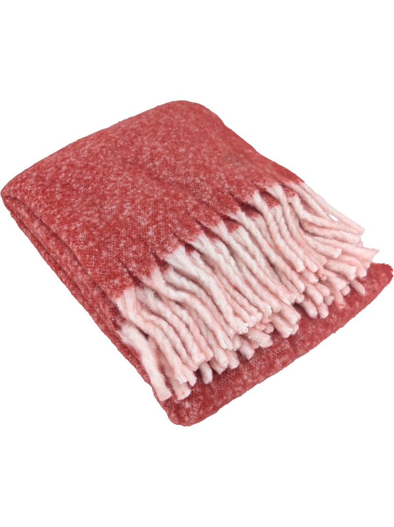 Plaid aspect mohair 100% polyester recyclé HYGGE Rouge vermillon - Kiabi