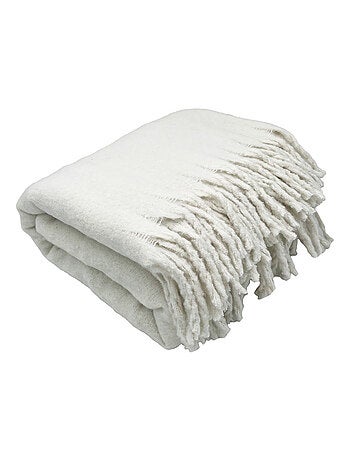 Plaid aspect mohair à franges torsadées