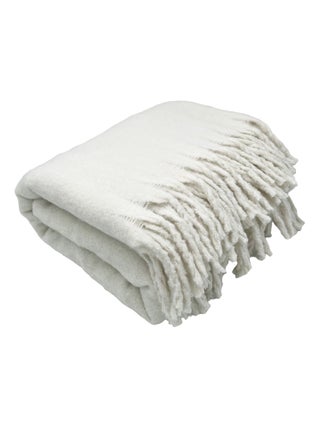 Plaid aspect mohair à franges torsadées