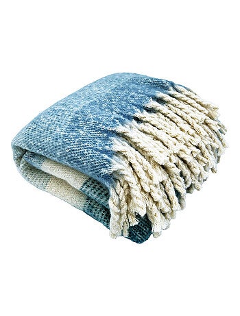 Plaid aspect mohair à franges torsadées