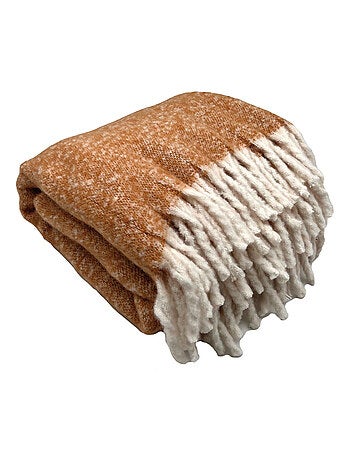 Plaid aspect mohair à franges torsadées