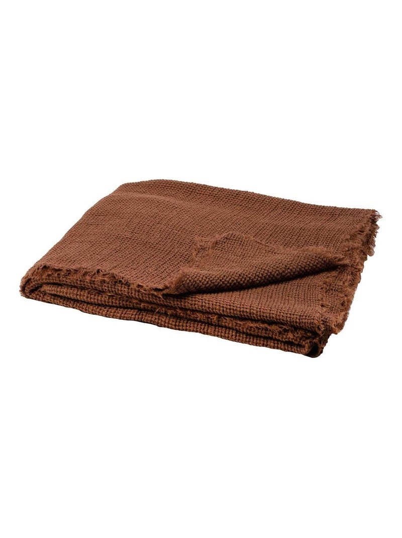 Plaid authentique en 100% lin Marron foncé - Kiabi