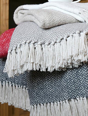 Plaid avec franges - Effet laine grattée bicolore