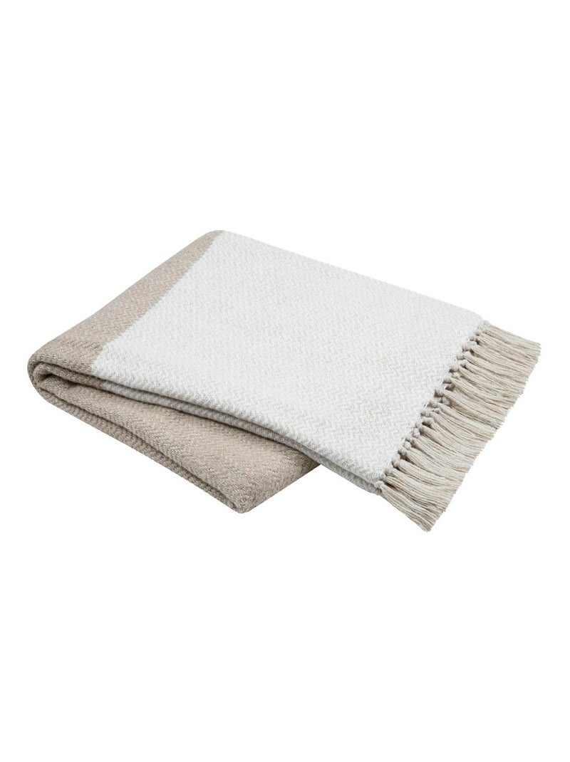 Plaid avec franges  - Effet laine grattée bicolore Beige - Kiabi