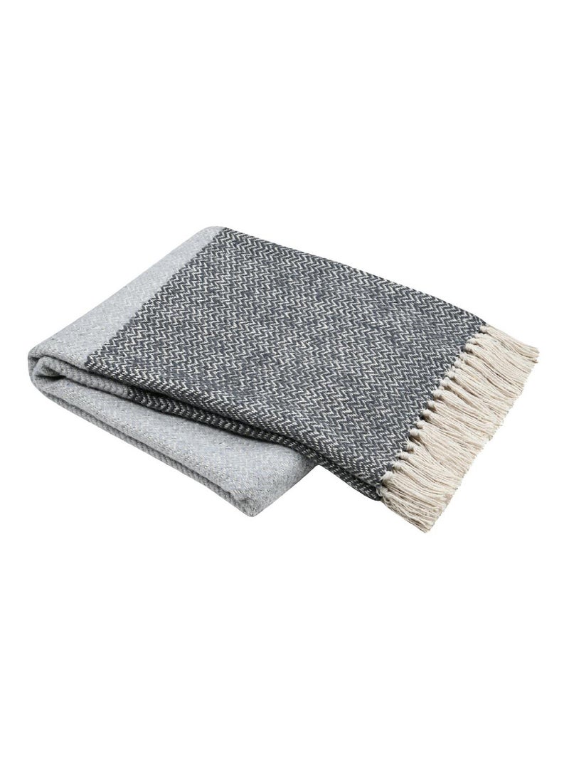 Plaid avec franges  - Effet laine grattée bicolore Gris - Kiabi