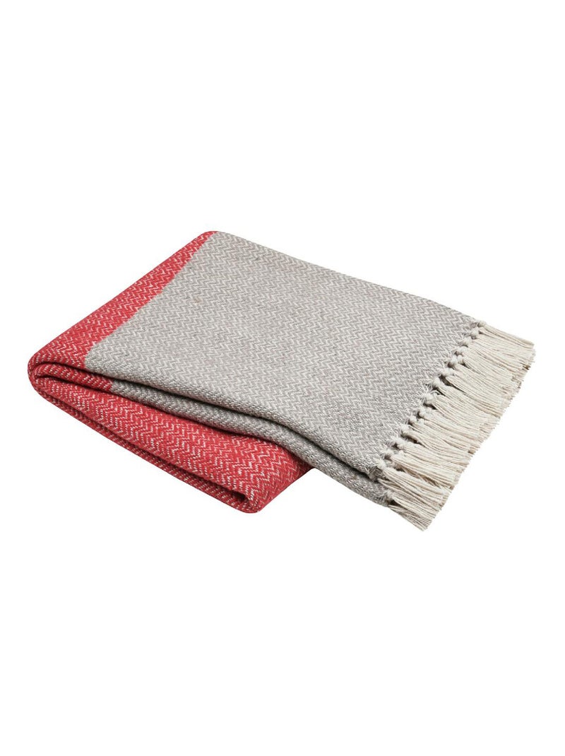 Plaid avec franges  - Effet laine grattée bicolore Rouge - Kiabi