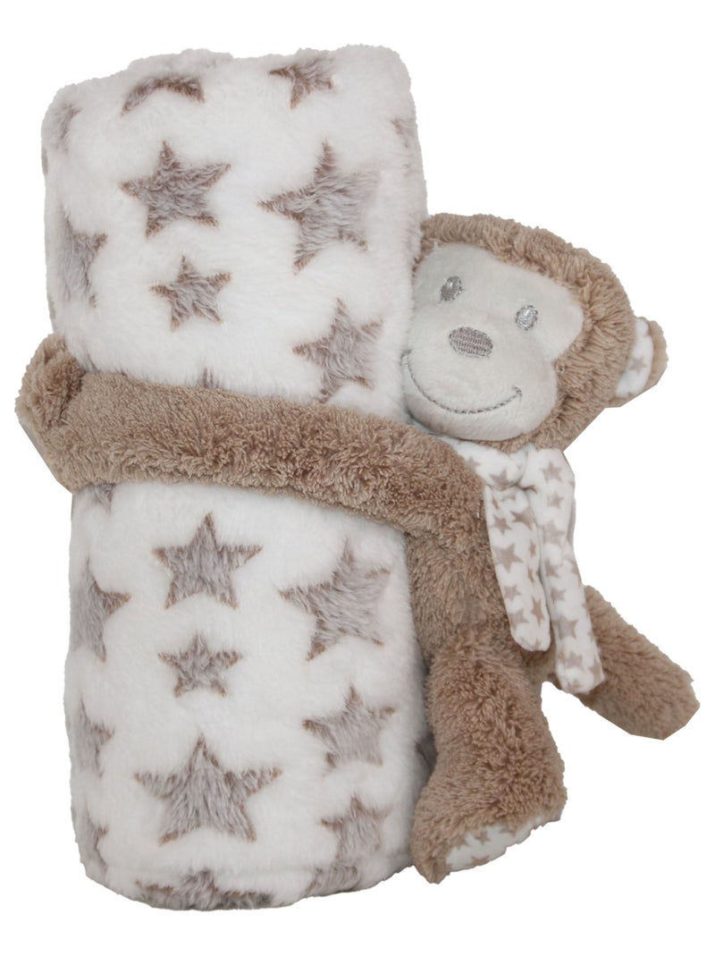 Plaid avec peluche singe Marron chocolat - Kiabi