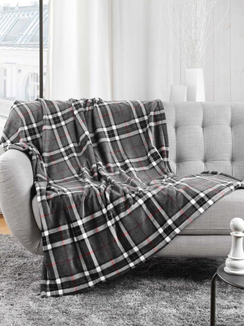 Plaid avec poche pieds 125x150 cm flanelle sherpa Scottish Gris - Kiabi
