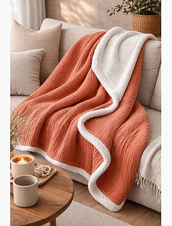 Plaid Bi Matière Gaze de Coton 130x170 cm - 130x170 / Vert amande