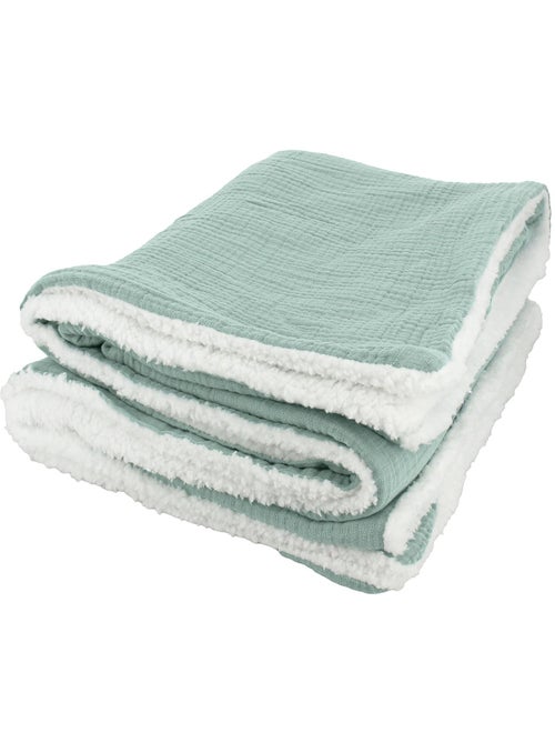 Plaid bi matière gaze de coton 130x170 cm - 130x170 / vert amande - Kiabi Plaid bi matière gaze de coton 130x170 cm - 130x170 / vert amande - Kiabi