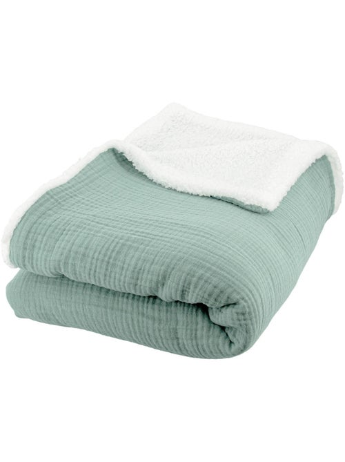 Plaid bi matière gaze de coton 130x170 cm - 130x170 / vert amande - Kiabi Plaid bi matière gaze de coton 130x170 cm - 130x170 / vert amande - Kiabi