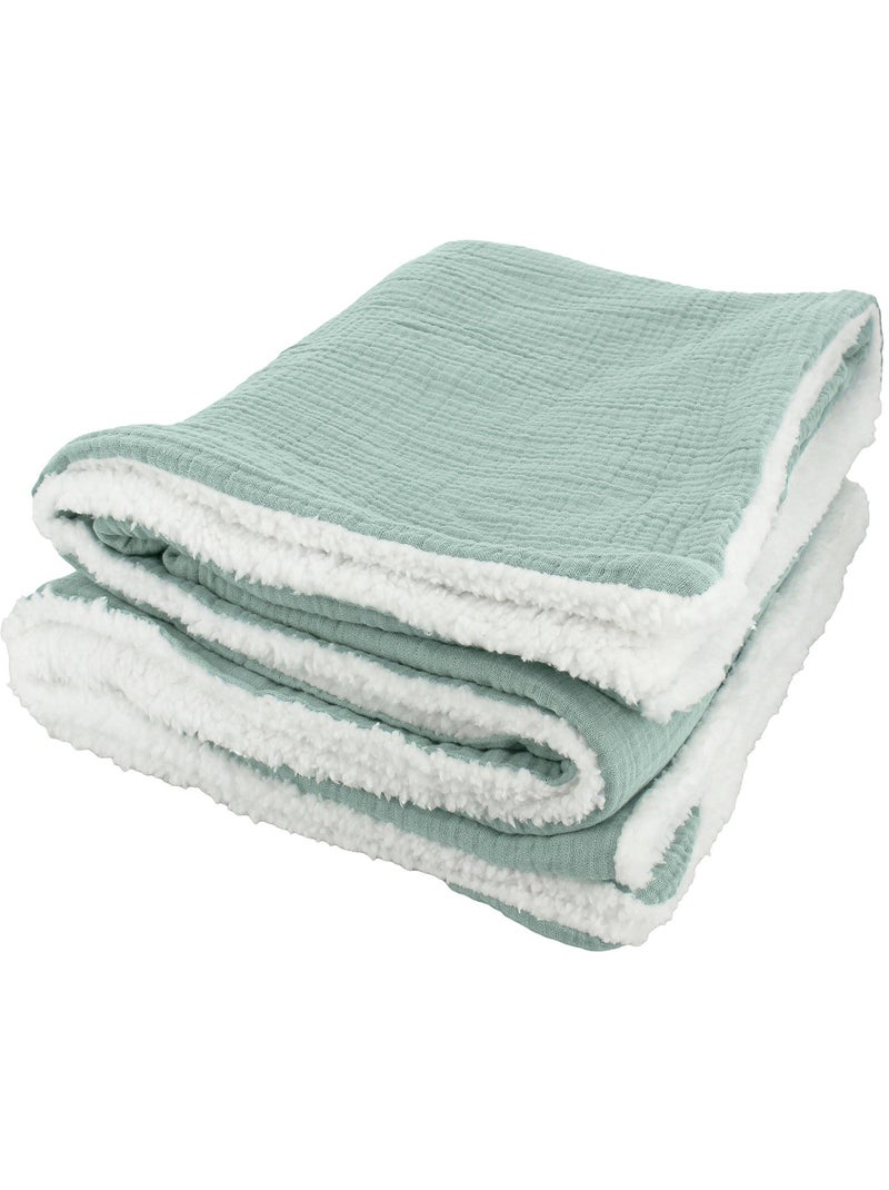 Plaid Bi Matière Gaze de Coton 130x170 cm - 130x170 / Vert amande Vert clair - Kiabi
