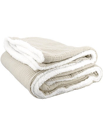Plaid bi matière gaze de coton 130x170 cm - vert amande - 130x170 / vert amande