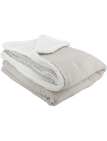 Plaid bi matière gaze de coton 130x170 cm - vert amande - 130x170 / vert amande