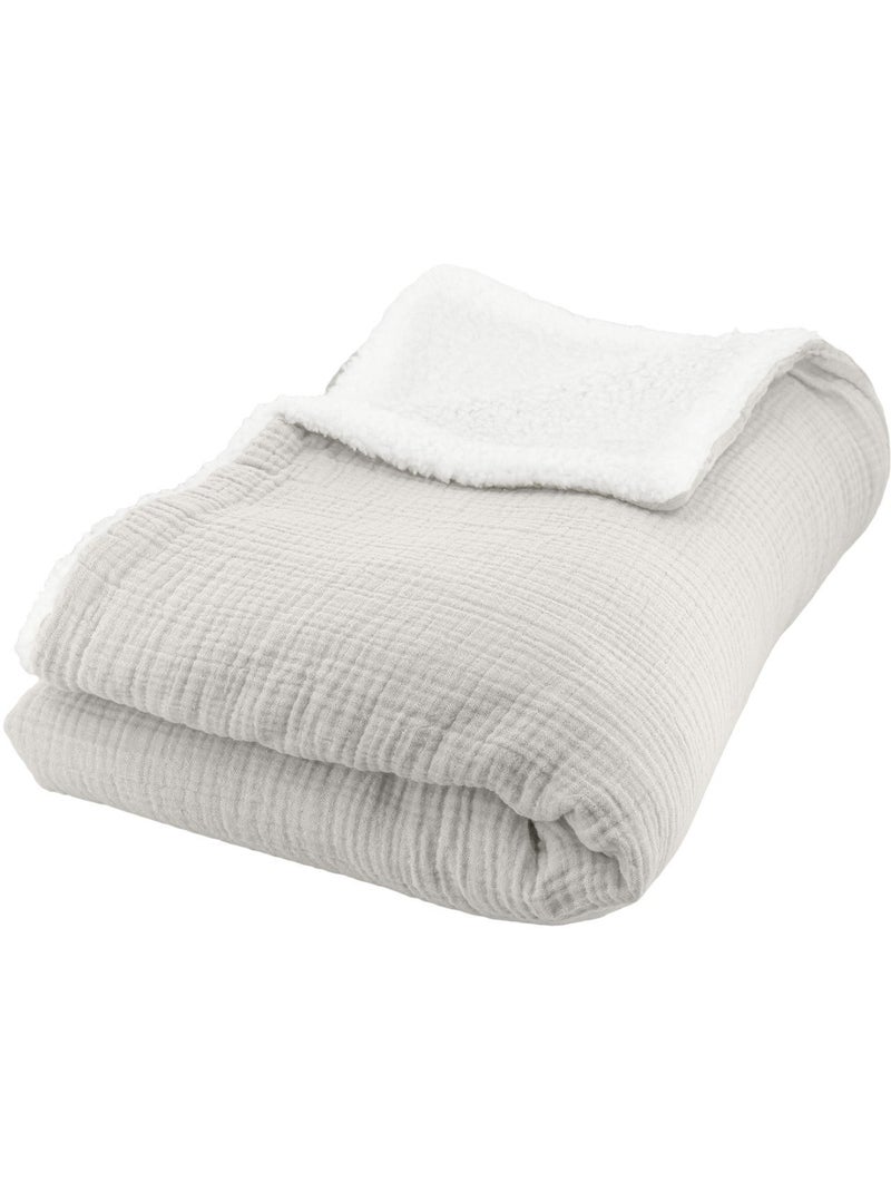Plaid bi matière gaze de coton 130x170 cm - gris - 130x170 / gris Gris - Kiabi