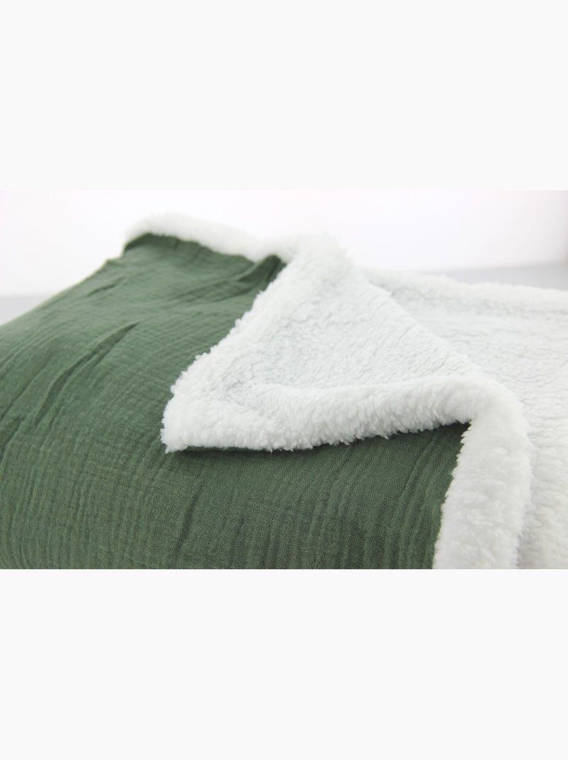 Plaid bi matière gaze de coton 130x170 cm - kaki - 130x170 / kaki Kaki - Kiabi