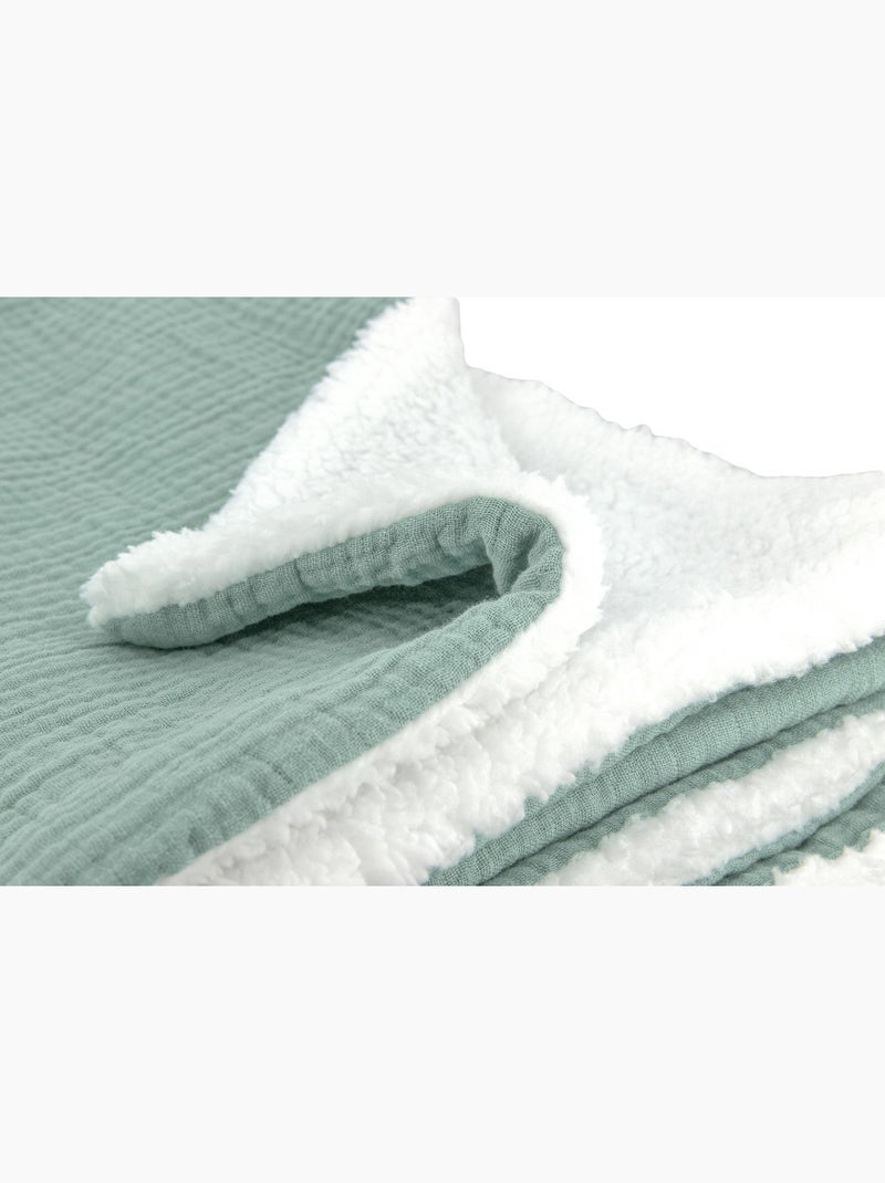 Plaid bi matière gaze de coton 130x170 cm - vert amande - 130x170 / vert amande Vert clair - Kiabi