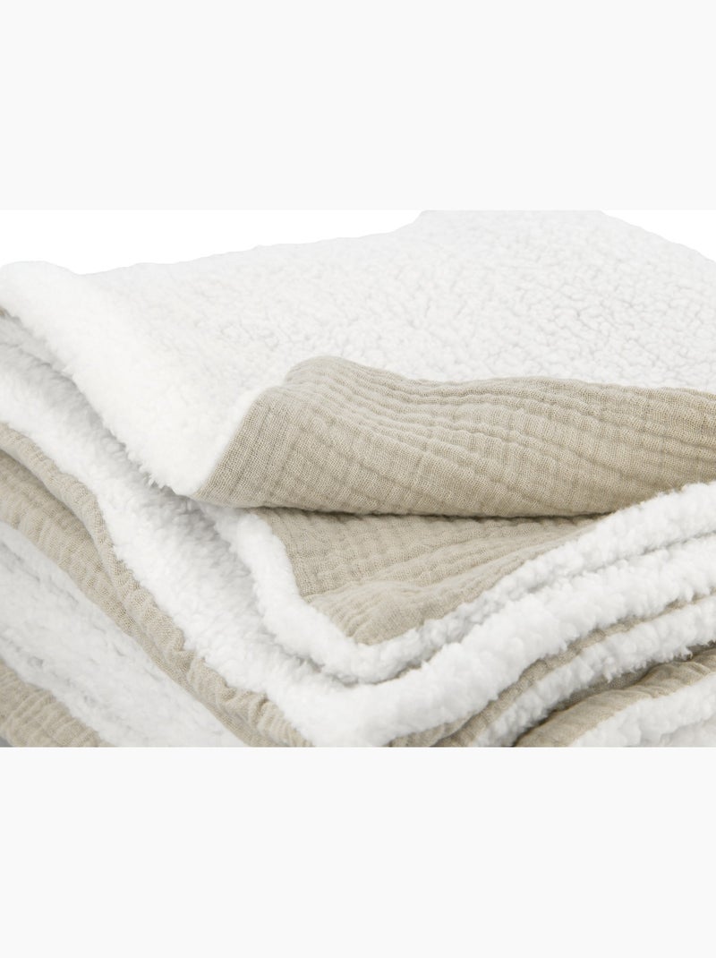 Plaid Bi Matière Gaze de Coton 130x170 cm Beige - Kiabi