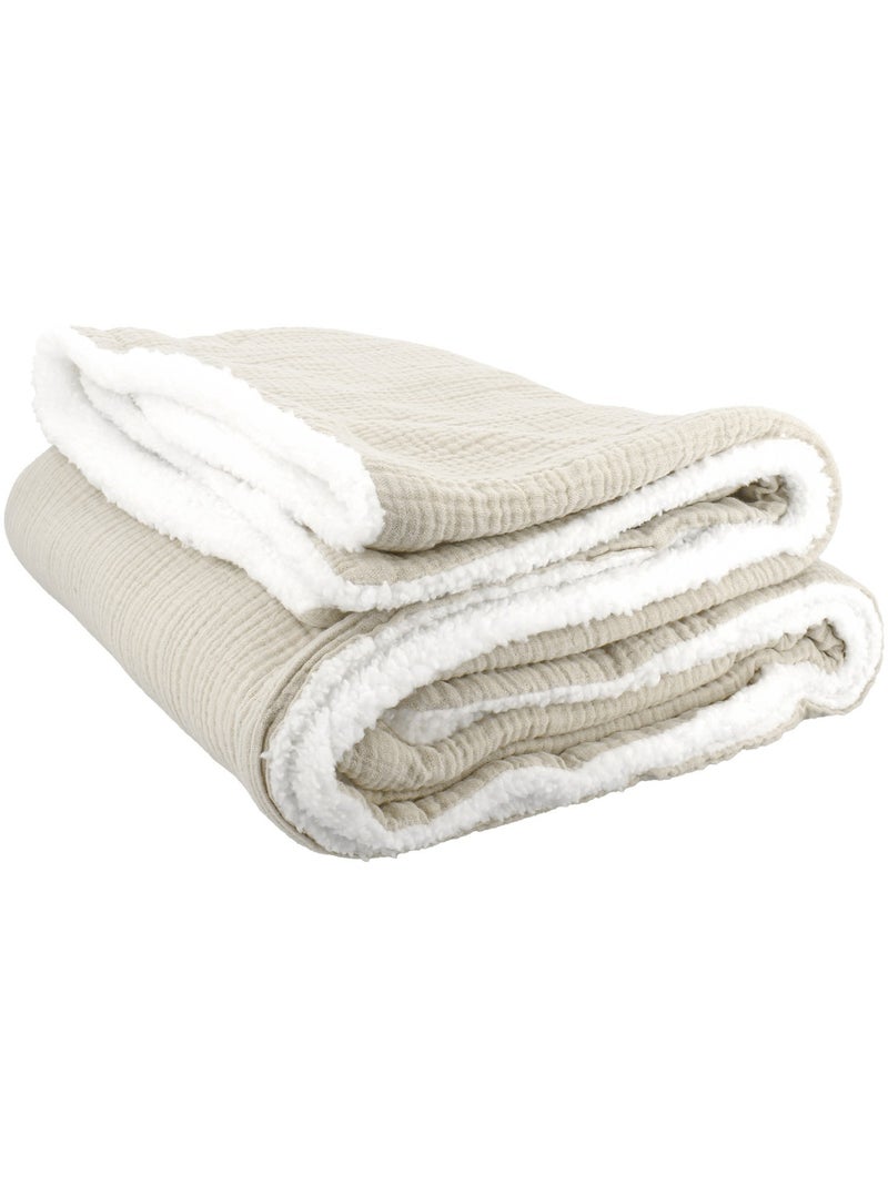 Plaid Bi Matière Gaze de Coton 130x170 cm Beige - Kiabi