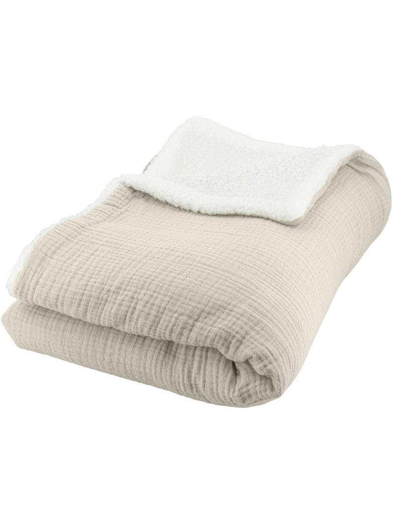 Plaid Bi Matière Gaze de Coton 130x170 cm Beige - Kiabi