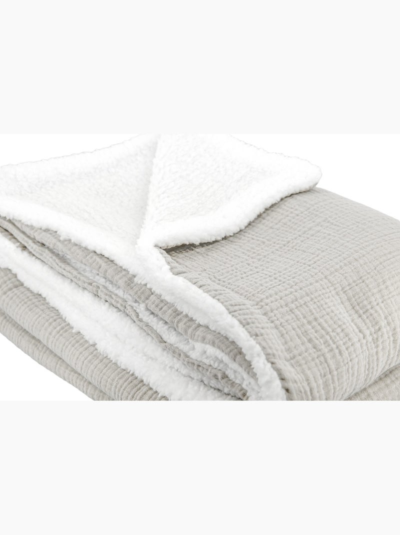 Plaid Bi Matière Gaze de Coton 130x170 cm Gris - Kiabi