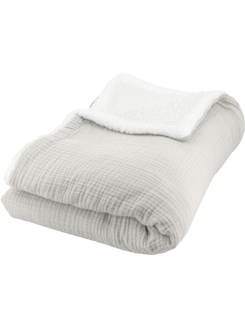 Plaid Bi Matière Gaze de Coton 130x170 cm Gris - Kiabi