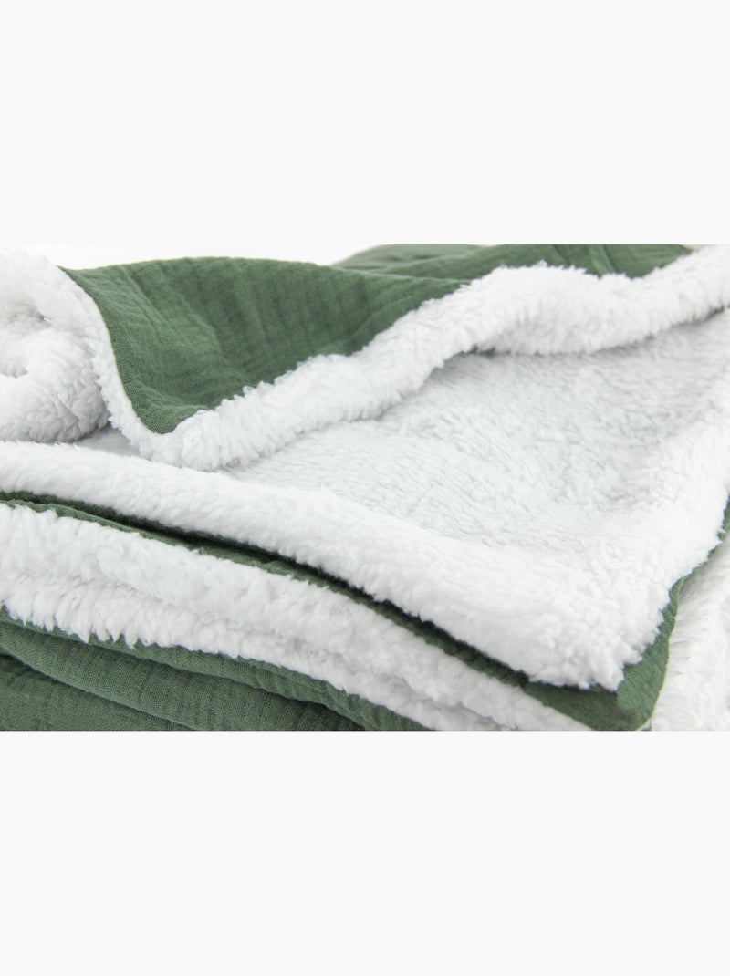Plaid Bi Matière Gaze de Coton 130x170 cm Kaki - Kiabi