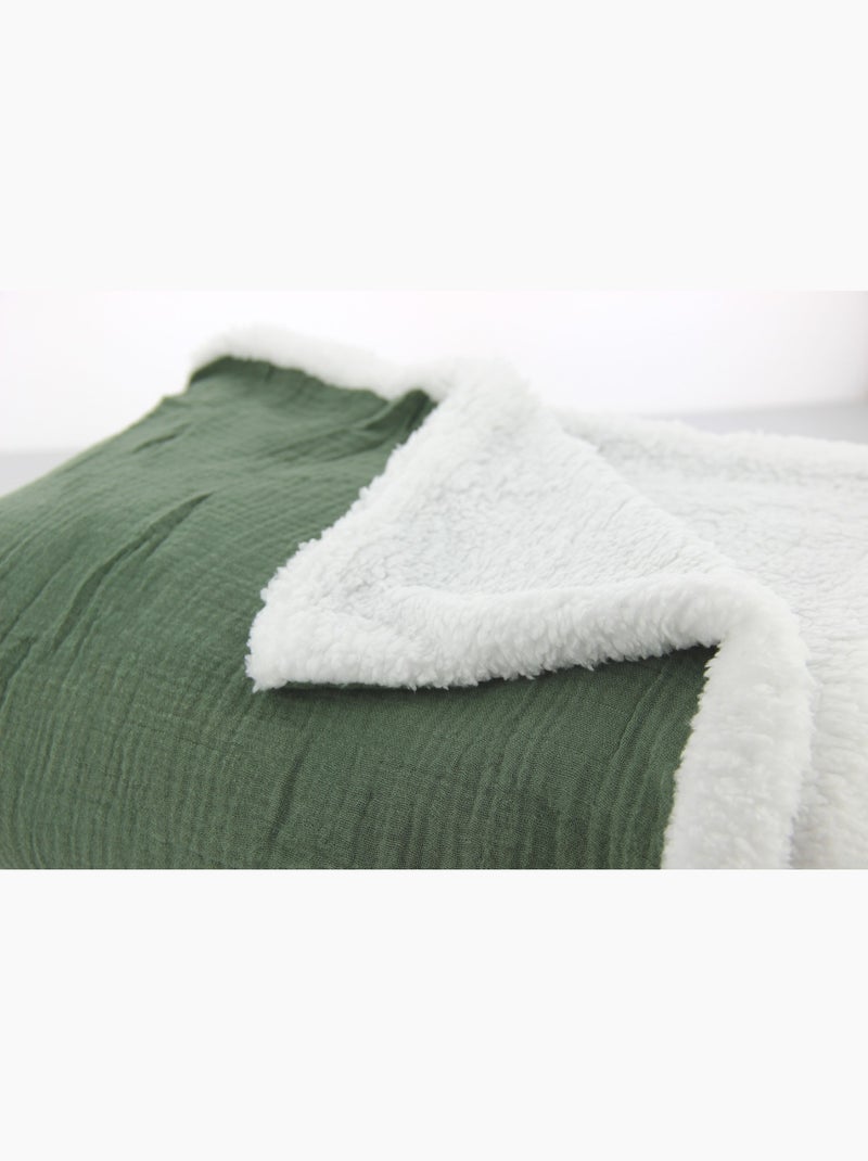 Plaid Bi Matière Gaze de Coton 130x170 cm Kaki - Kiabi