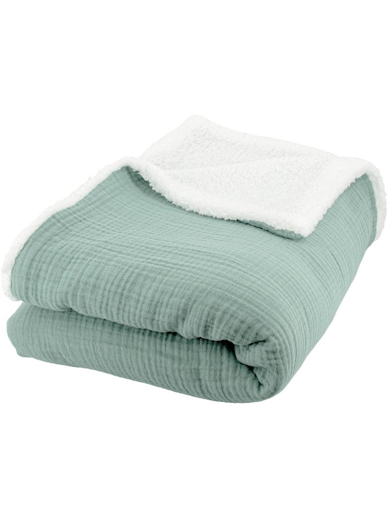 Plaid Bi Matière Gaze de Coton 130x170 cm Vert clair - Kiabi