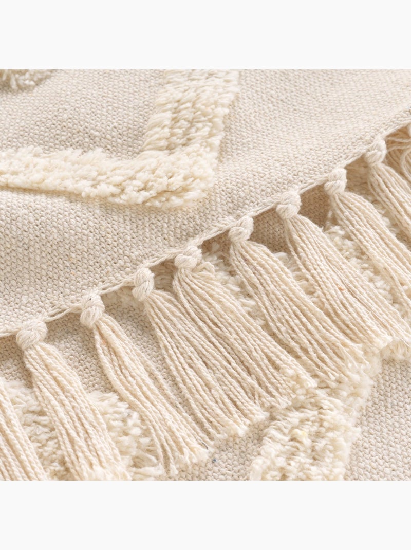 Plaid bohème tufté avec franges Blanc cassé - Kiabi