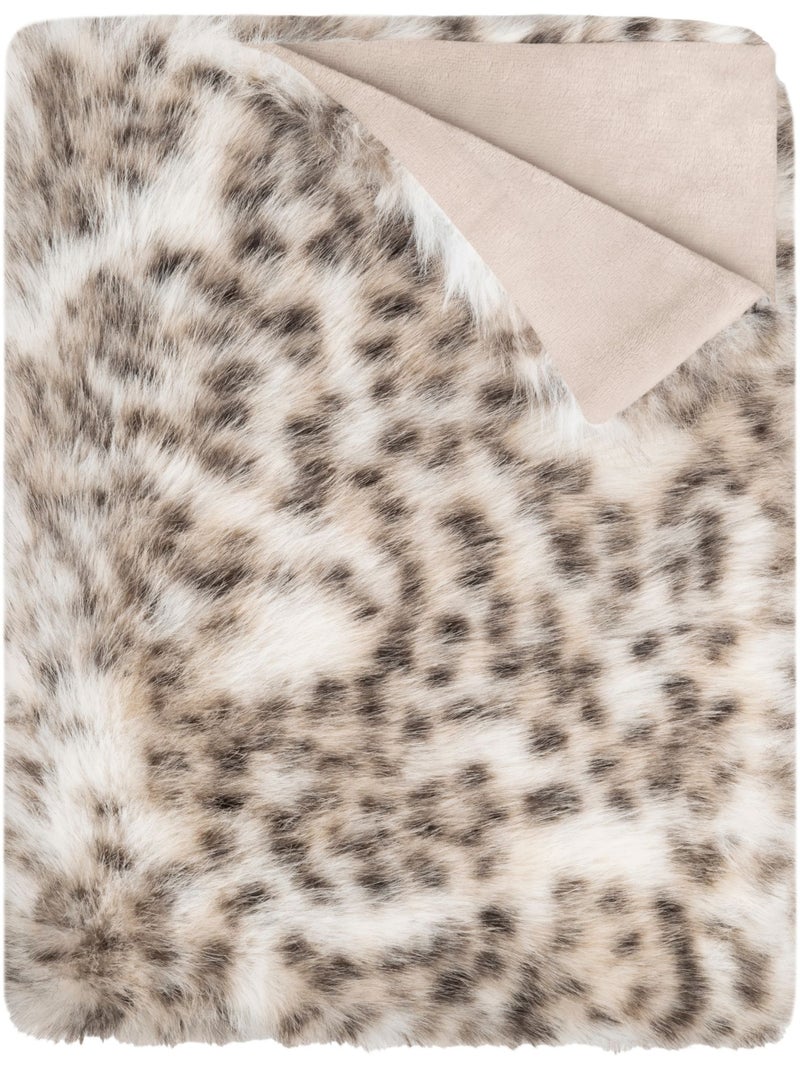 Plaid chaud léopard snow - terre de nuit Ecru - Kiabi