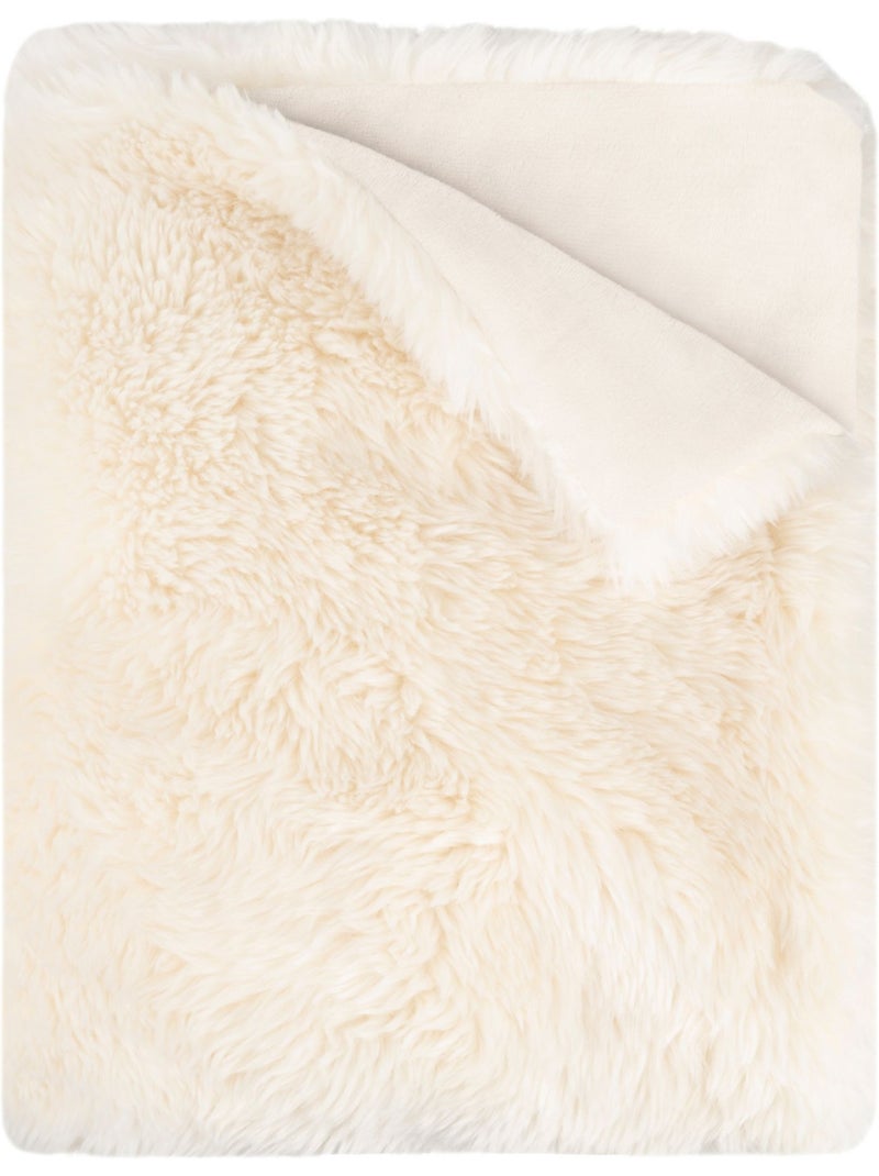 Plaid chaud uni  - terre de nuit Ecru - Kiabi