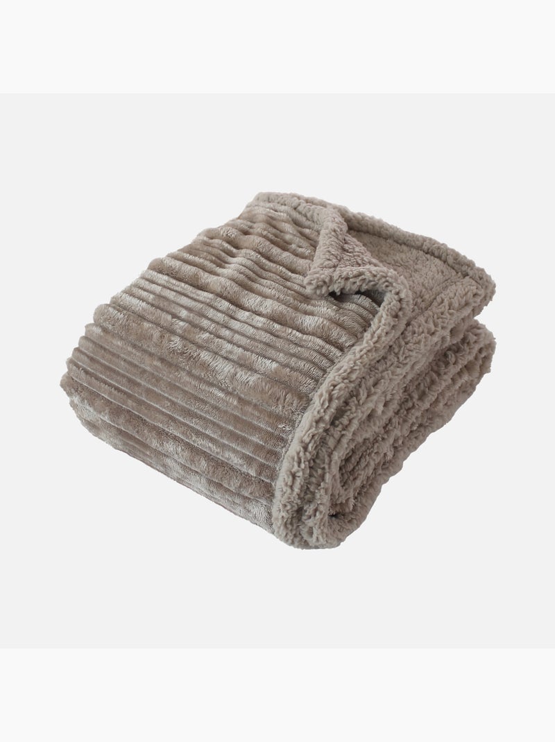 Plaid cotelé sherpa/flanelle Taupe - Kiabi