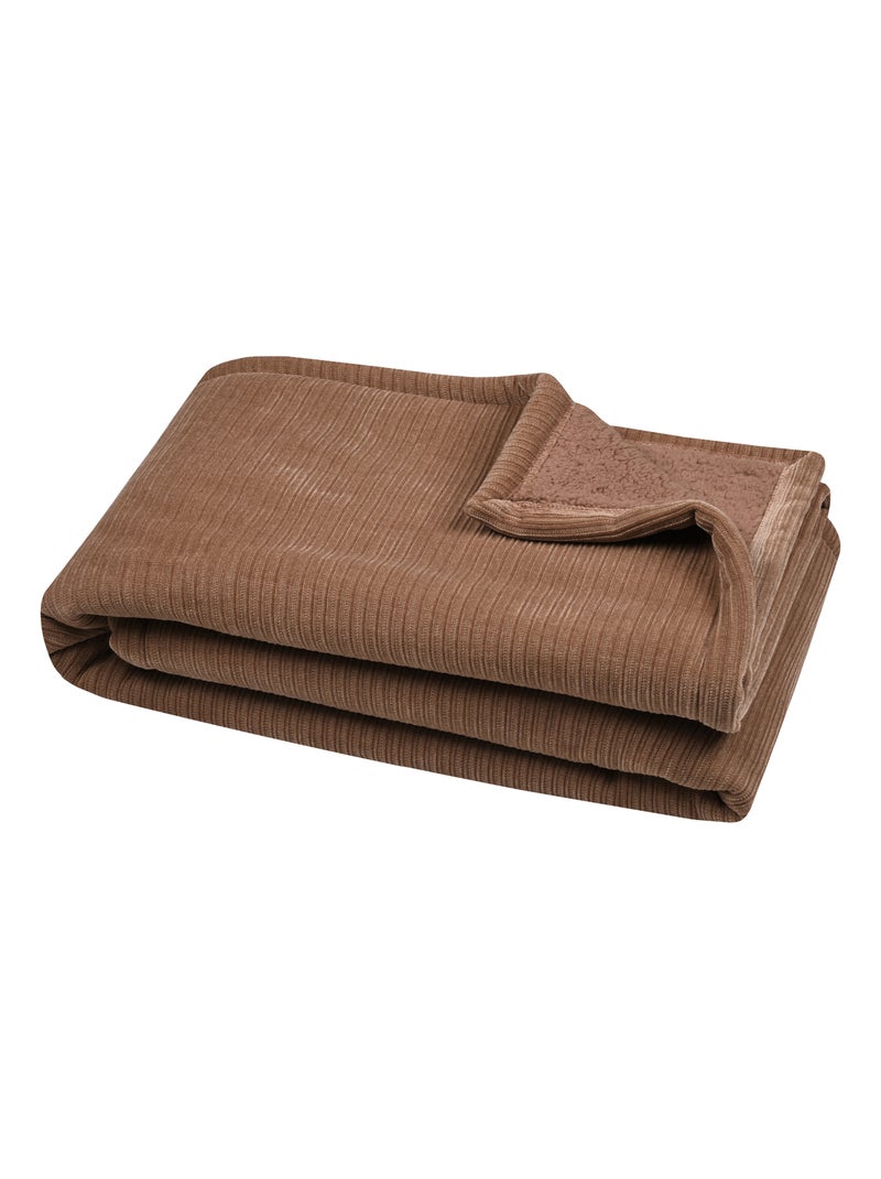 Plaid côtelé ultra doux Marron clair - Kiabi