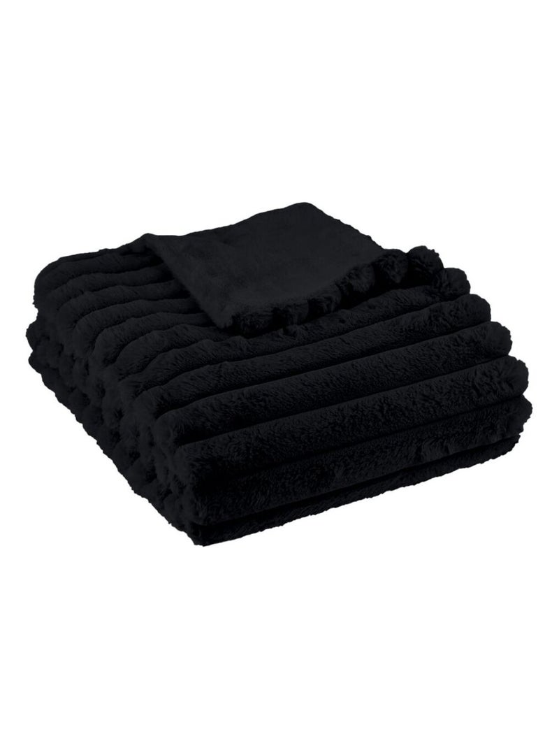 Plaid côtelé uni MOKA Noir - Kiabi