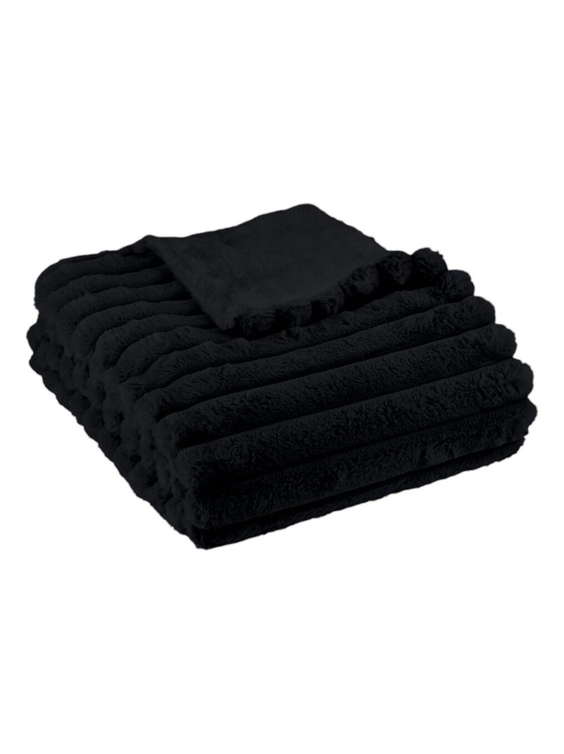 Plaid côtelé uni MOKA Noir - Kiabi