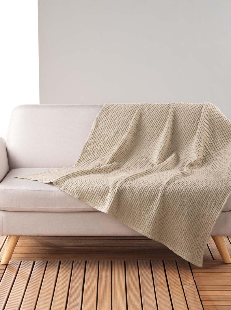 Plaid coton Collection Gaufrettes nid d'abeille Beige - Kiabi