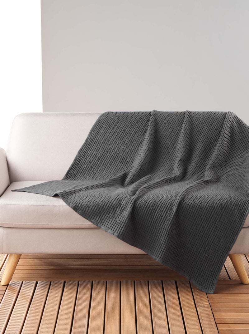 Plaid coton Collection Gaufrettes nid d'abeille gris anthracite - Kiabi
